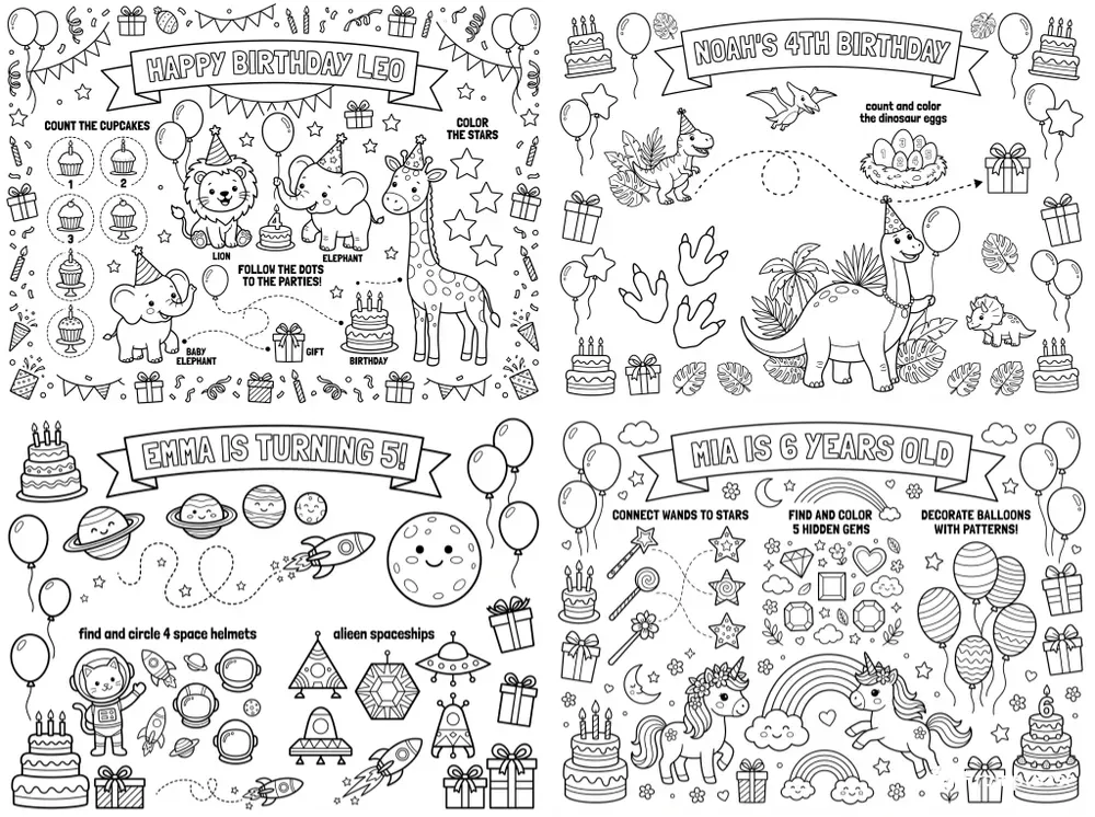 Kids Birthday Activity Placemat Makers