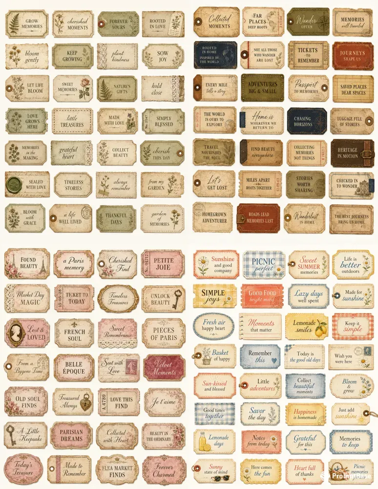 Vintage Junk Journal Sentiment Labels