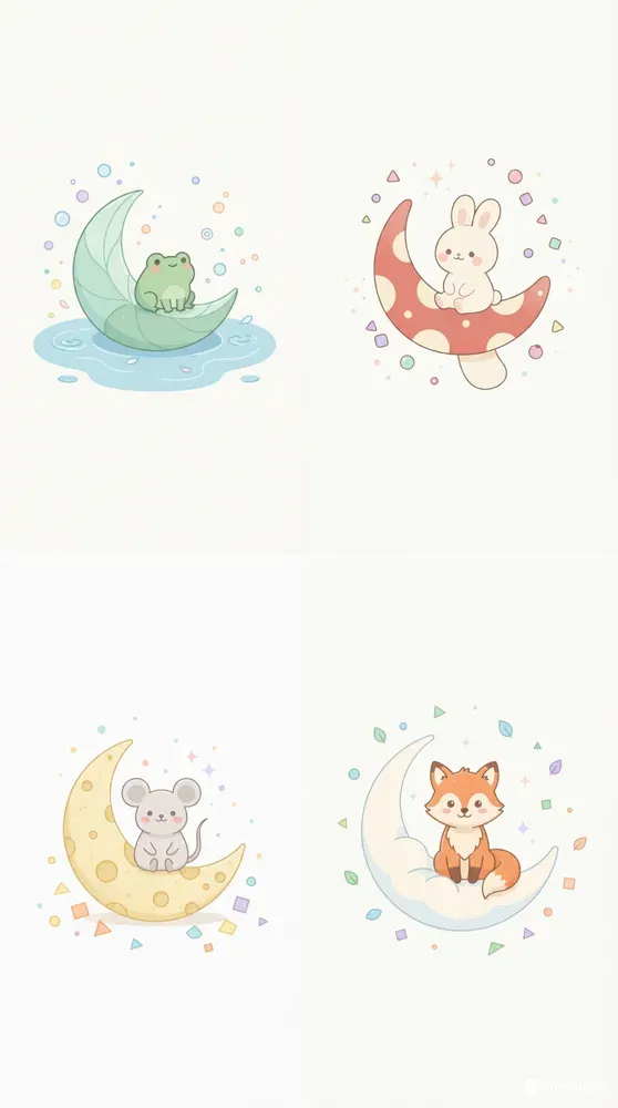 Minimal Whimsical Crescent Animals