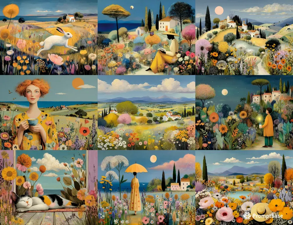 Modern Boho Countryside Oil Painting Art