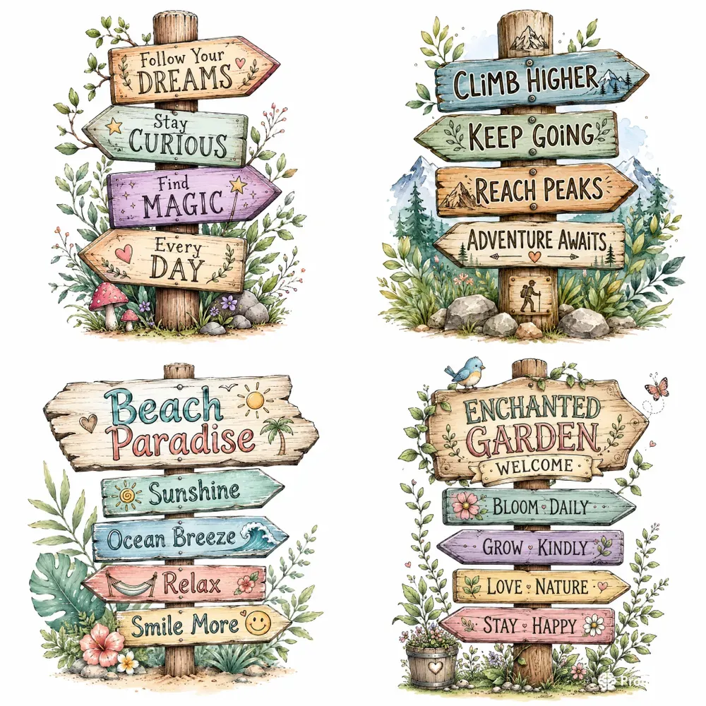 Whimsical Wooden Signpost Art