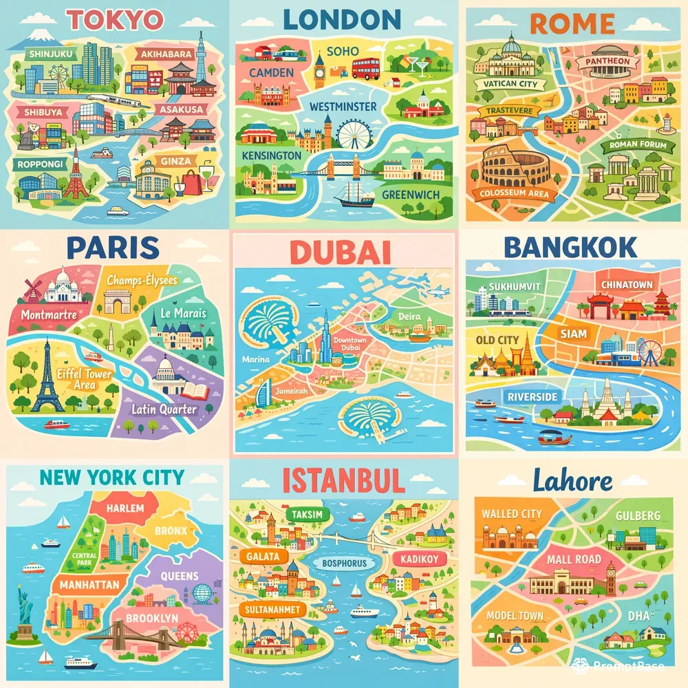 Flat Illustrated City Map Poster Art