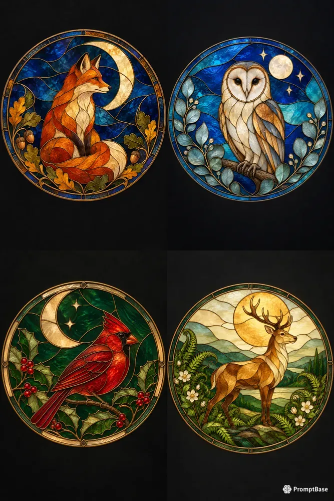 Celestial Stained Glass Animal Art