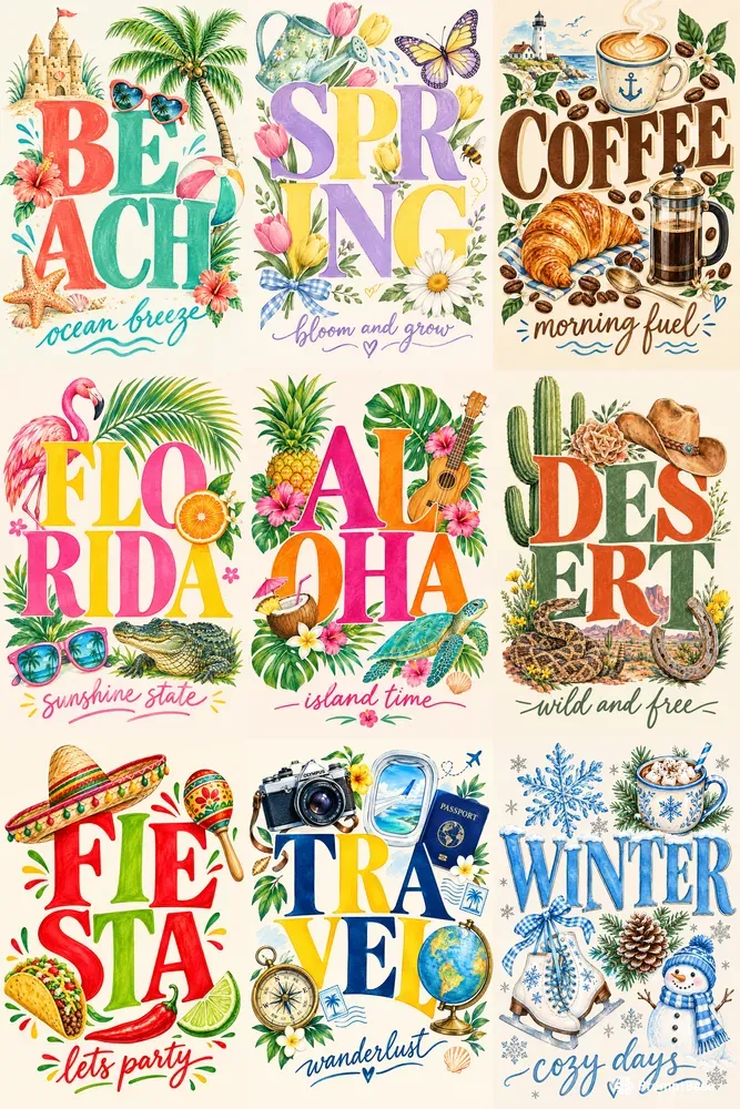 Preppy Typography Collage Posters