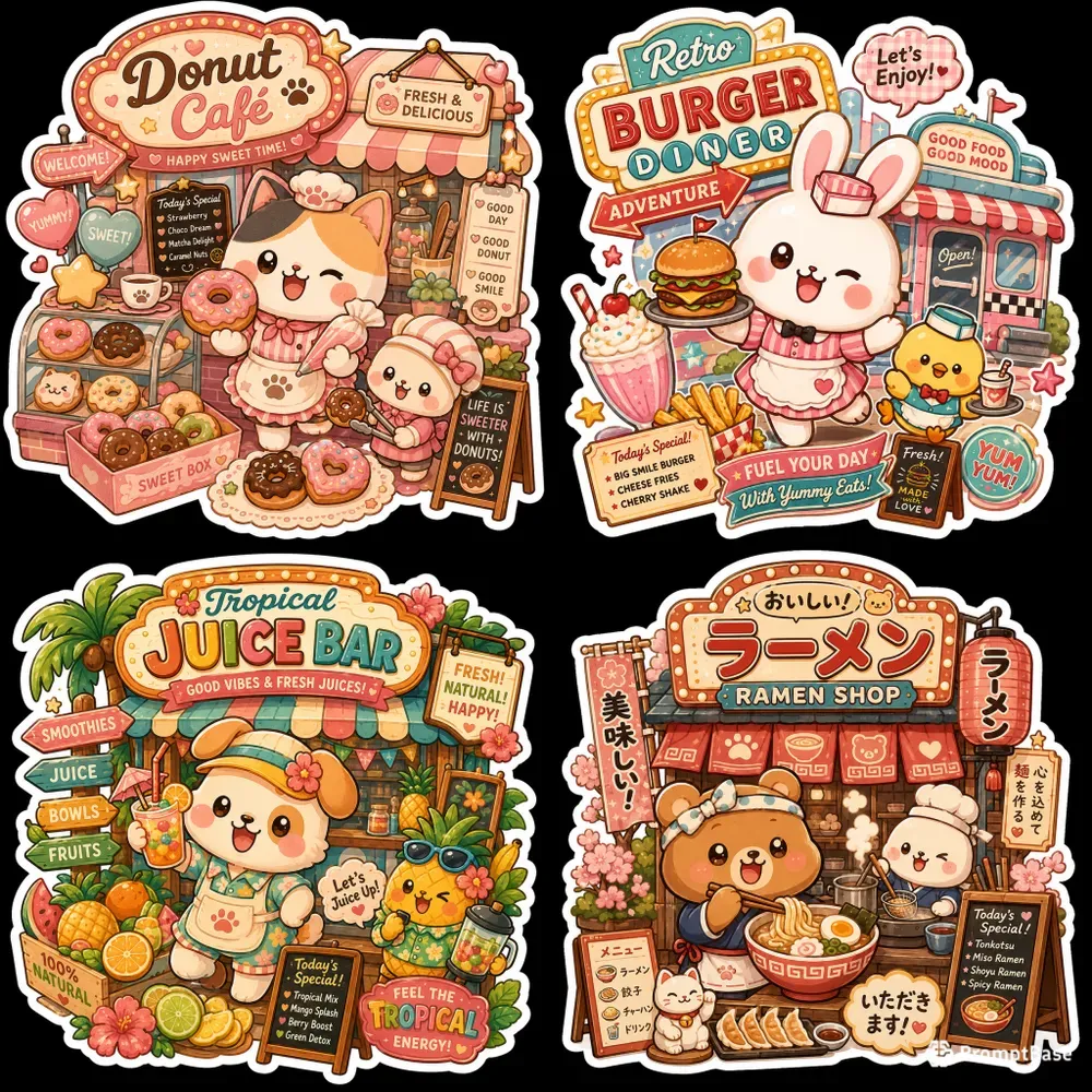 Etsy Kawaii Diner Mascot Sticker Packs