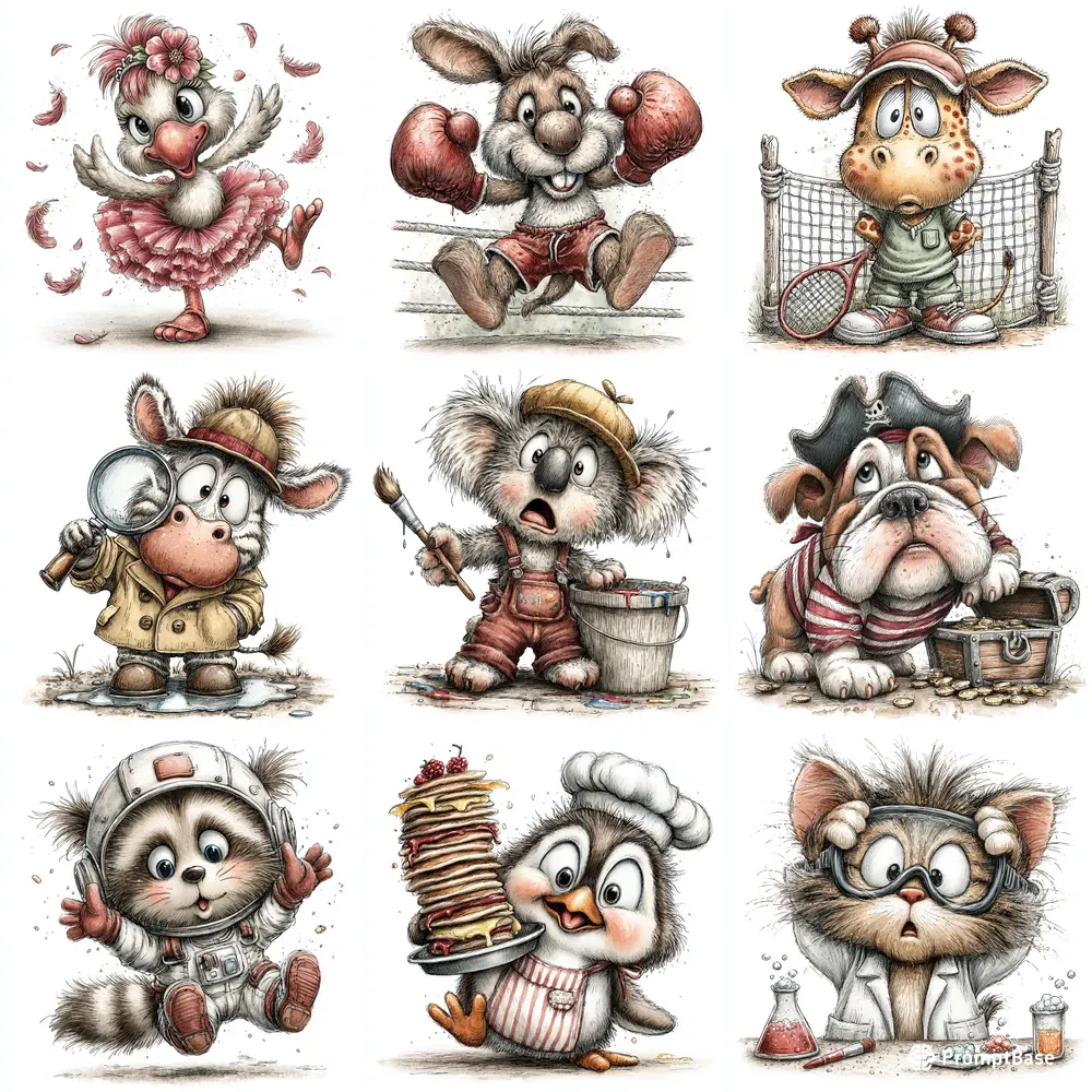 Funny Watercolor Animal Clipart