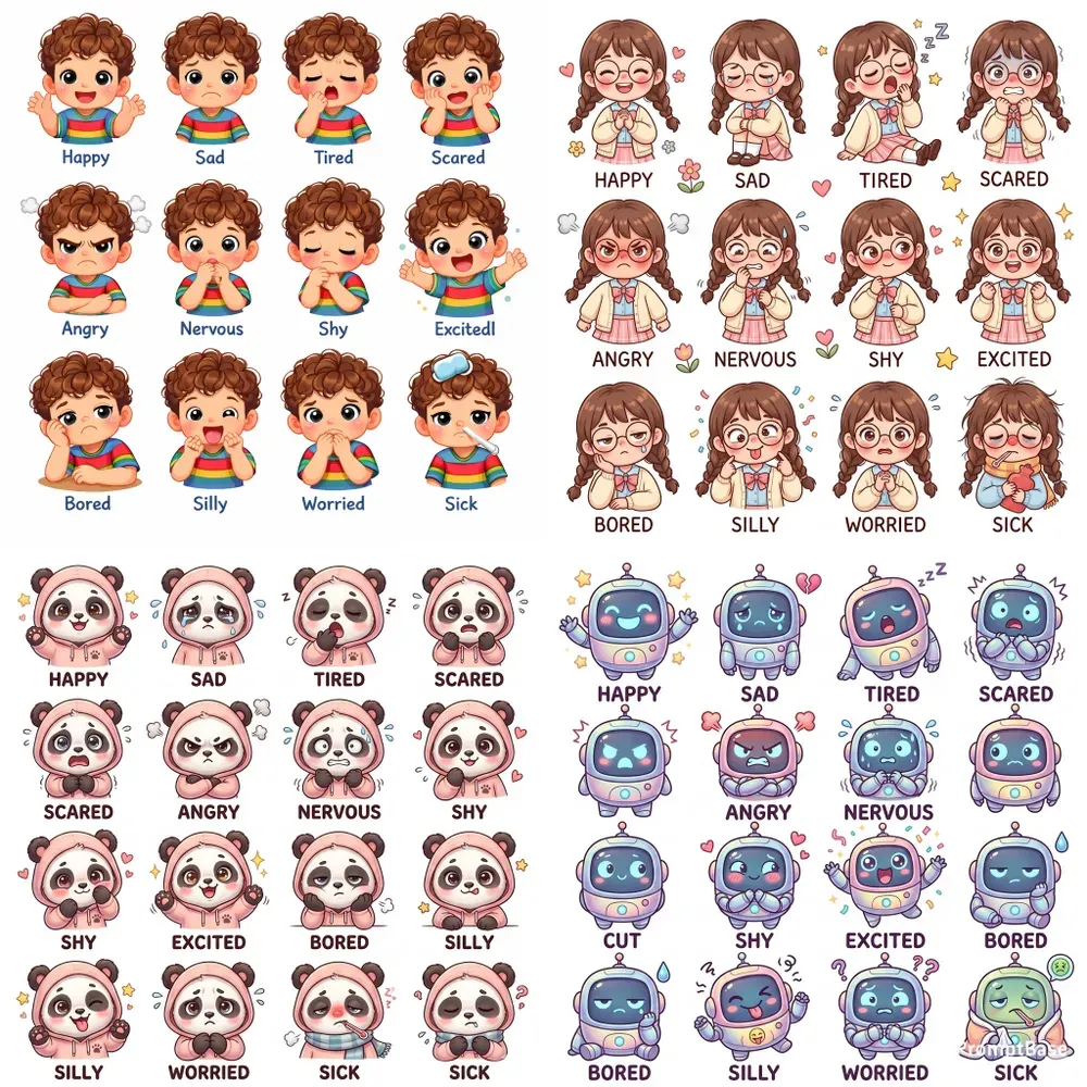Cute Emotion Sticker Characters