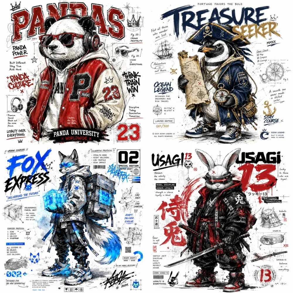Streetwear Sketch Animal Graphics Packs