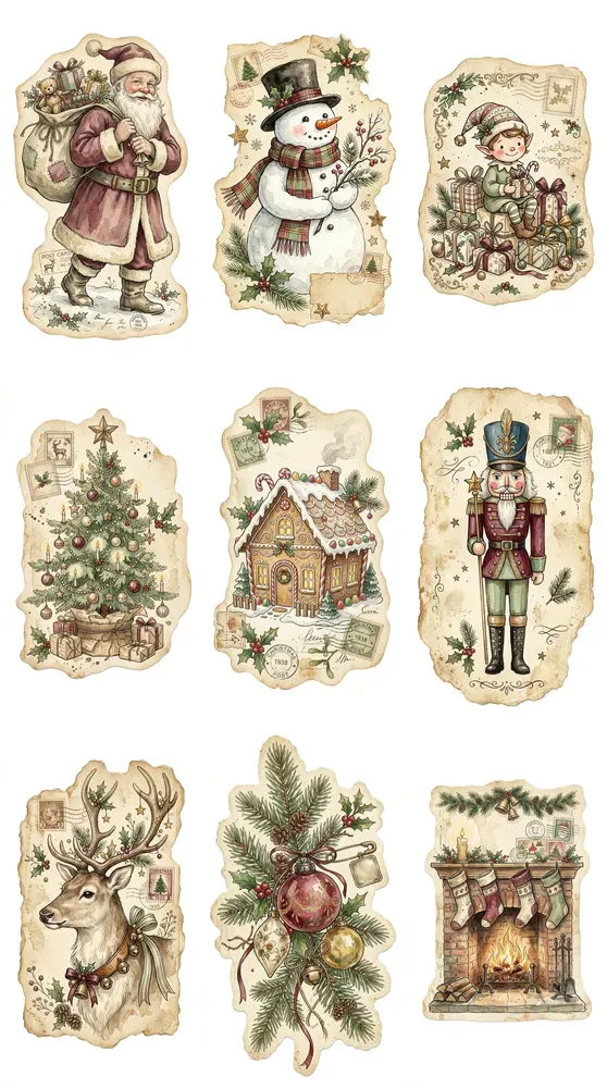 Vintage Christmas Junk Journal Stickers