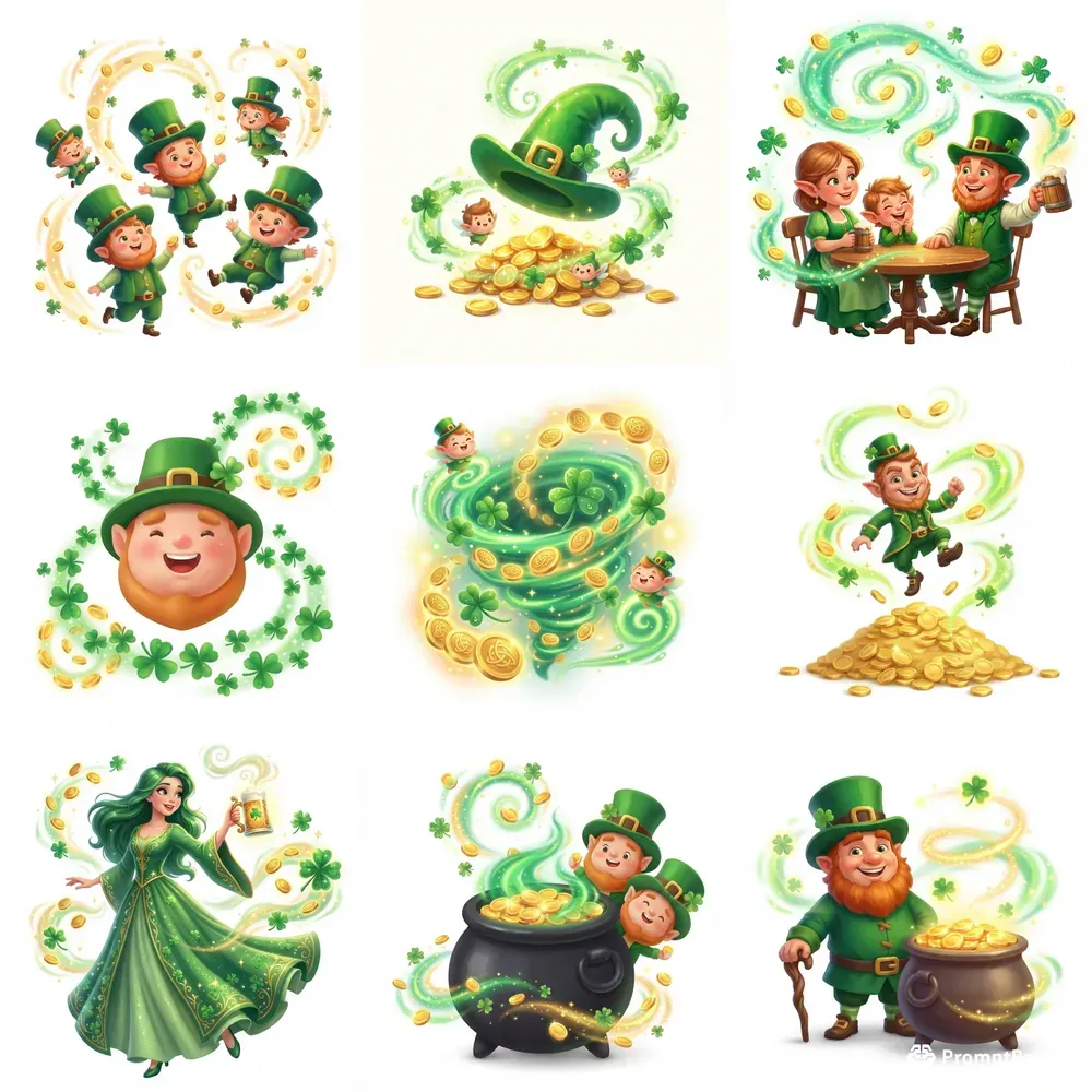 Whimsical St Patricks Day Leprechauns