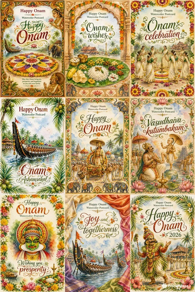 Onam Watercolor Greeting Postcards