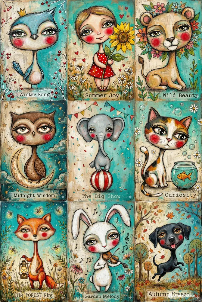Whimsical Folk Art Character Canvases