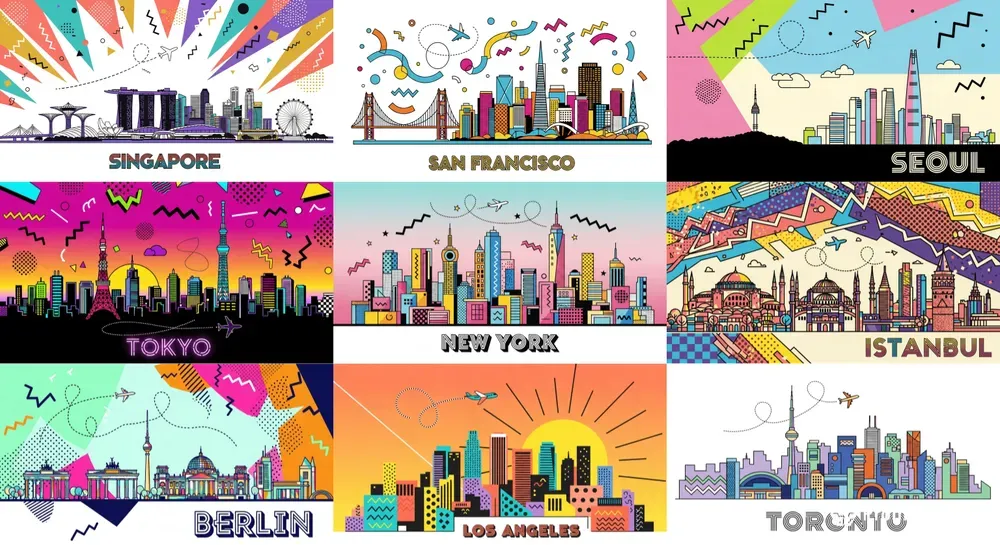 Retro Memphis City Skyline Art Posters