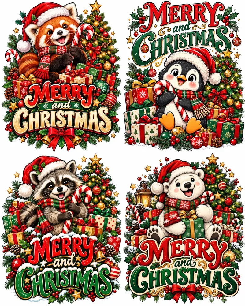 Cute Christmas Animal Typographies