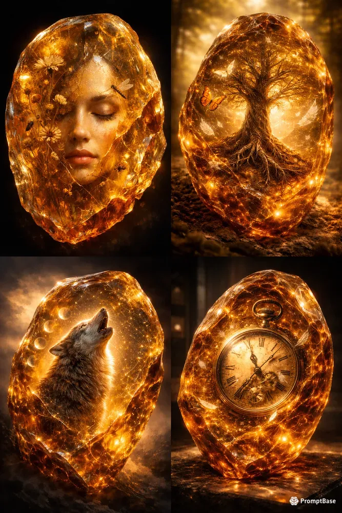Luminous Amber Resin Surrealism Art