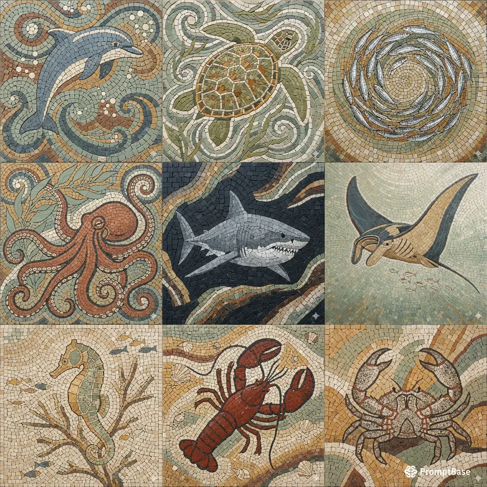 Ancient Mosaic Marine Life Collections