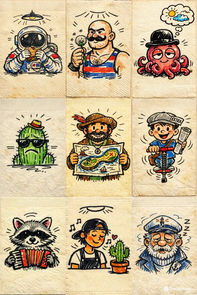Felttip Character Napkin Doodles