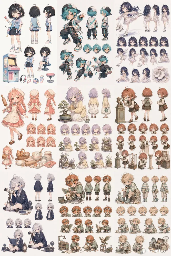 Chibi Anime Character Design Sheets