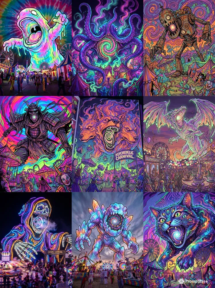 Psychedelic Kaiju Card Illustrations