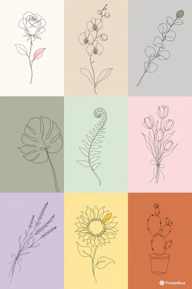 Botanical Lines Minimalist Line Art