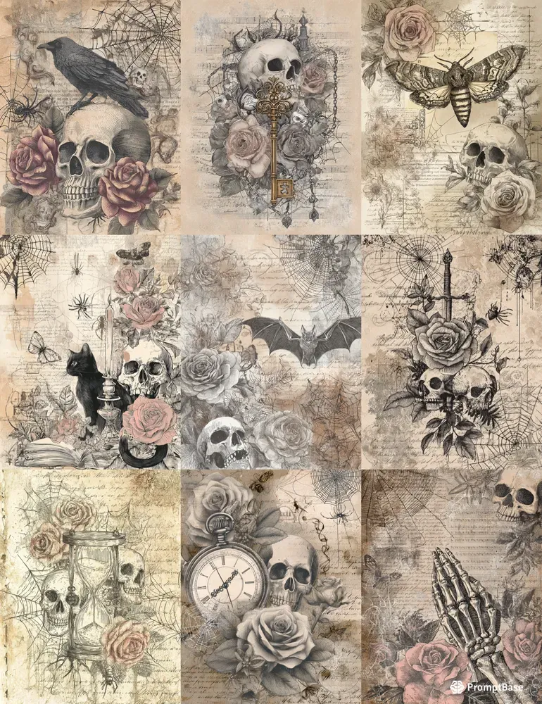 Gothic Rose Skull Illustrations