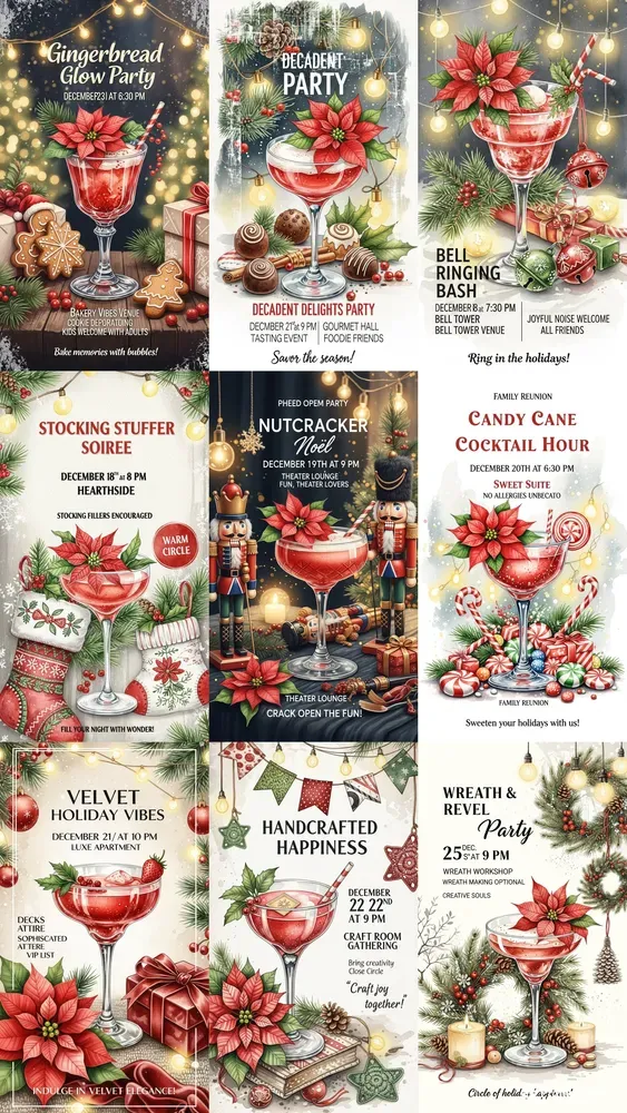 Poinsettia Cocktail Party Invitations Pro