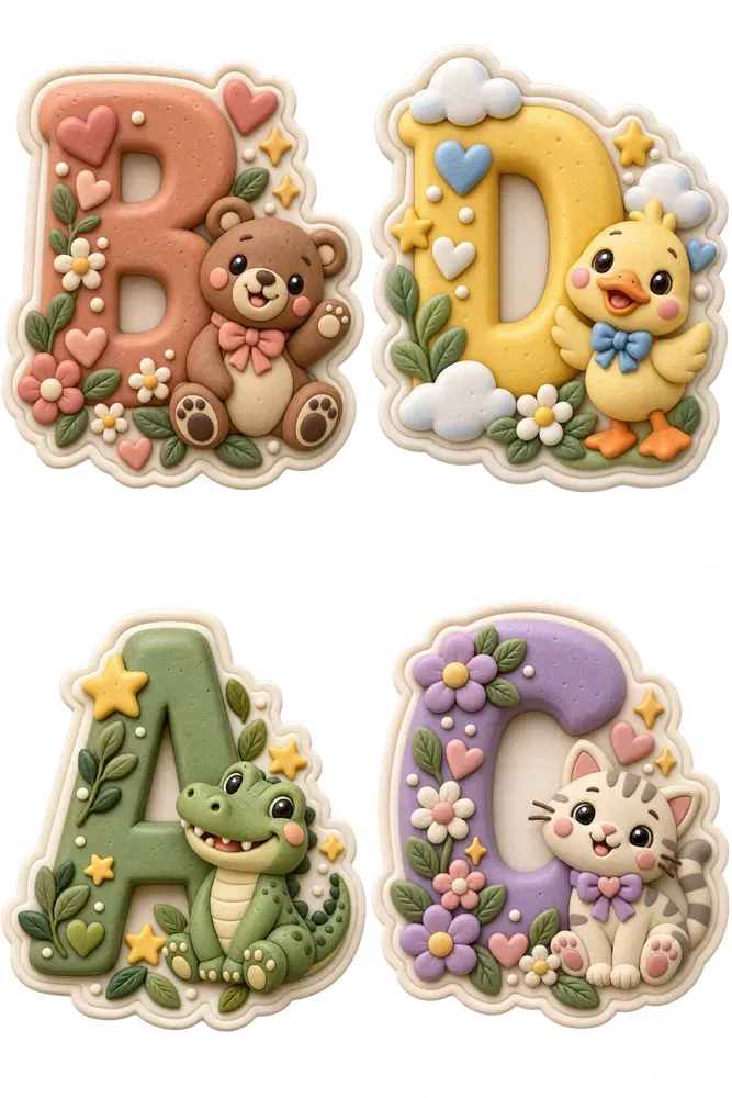 3D Clay Animal Alphabet Stickers