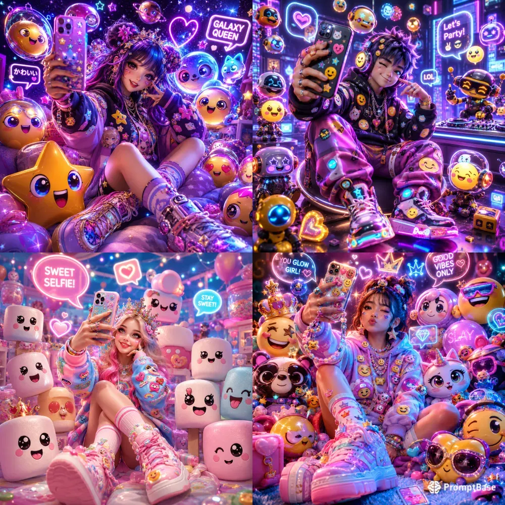 Neon Emoji Selfie Fantasy Scene Masteries