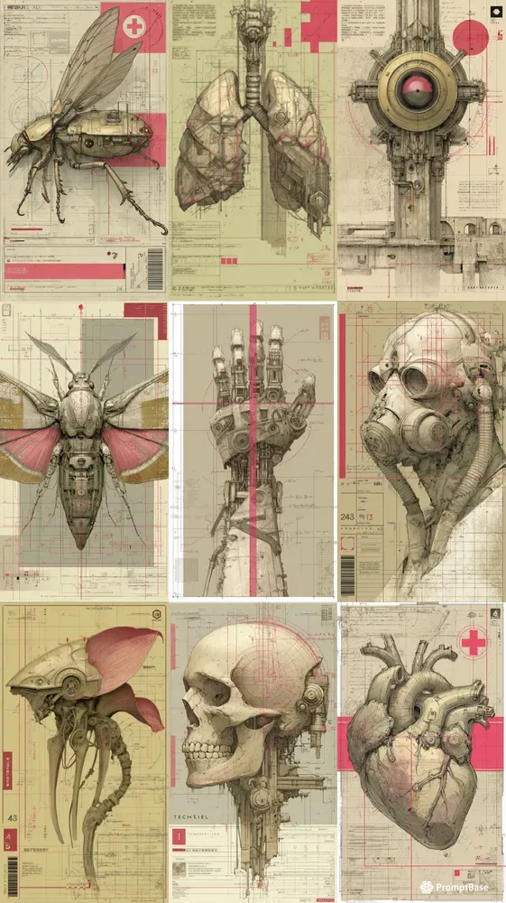 Biomechanical Sci Fi Blueprint Art