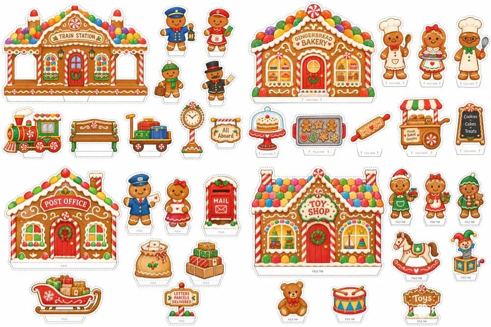 Gingerbread Village Printable Playsets