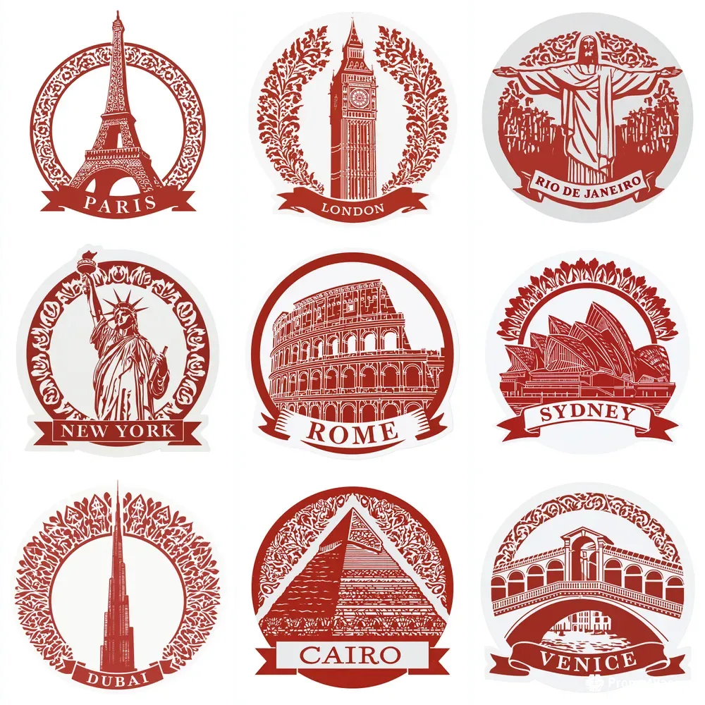 Red White City Landmark Badges
