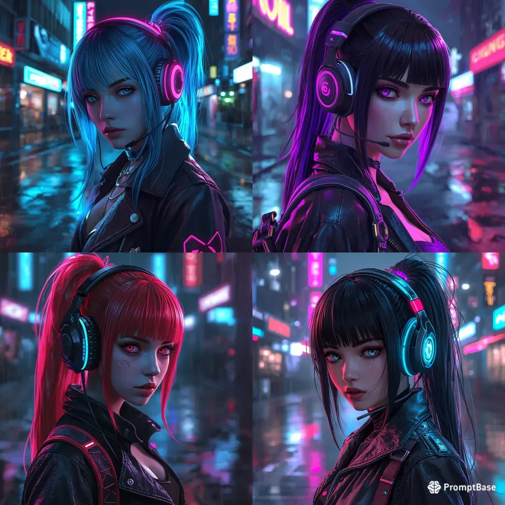 Cyberpunk Neon Gamer Girl Avatars