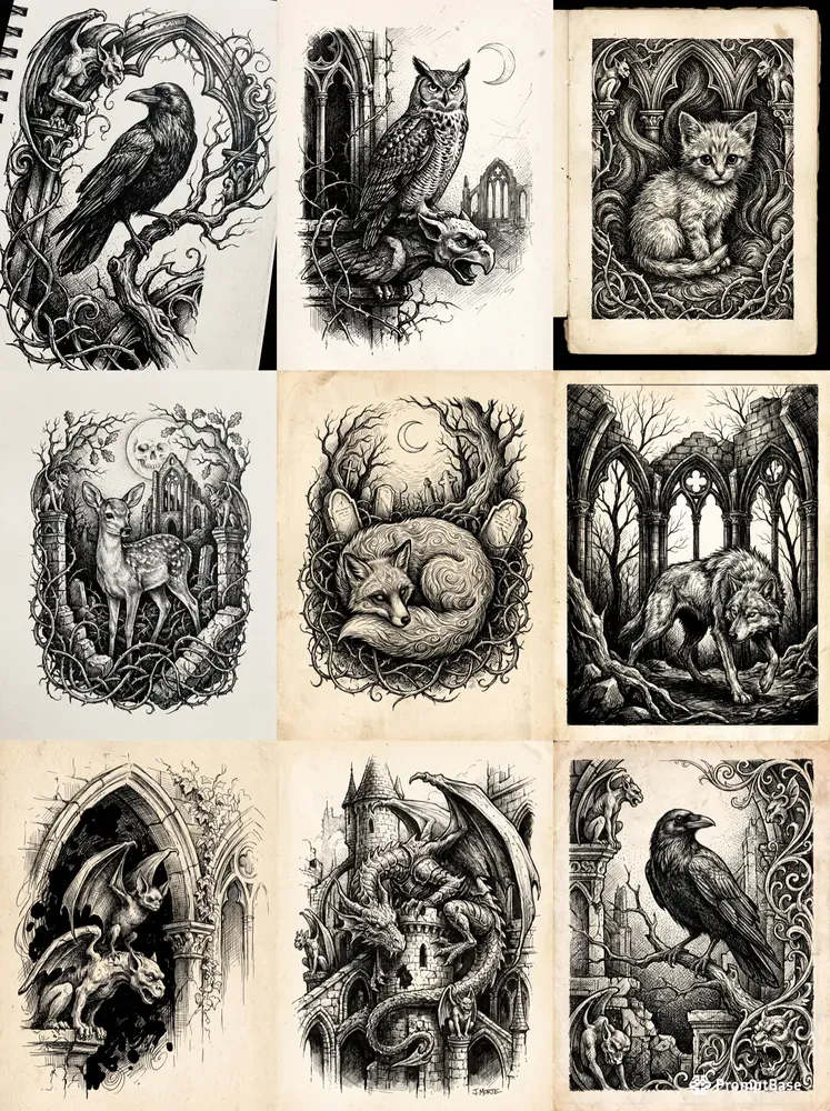 Gothic Ink Sketch Monochrome Art