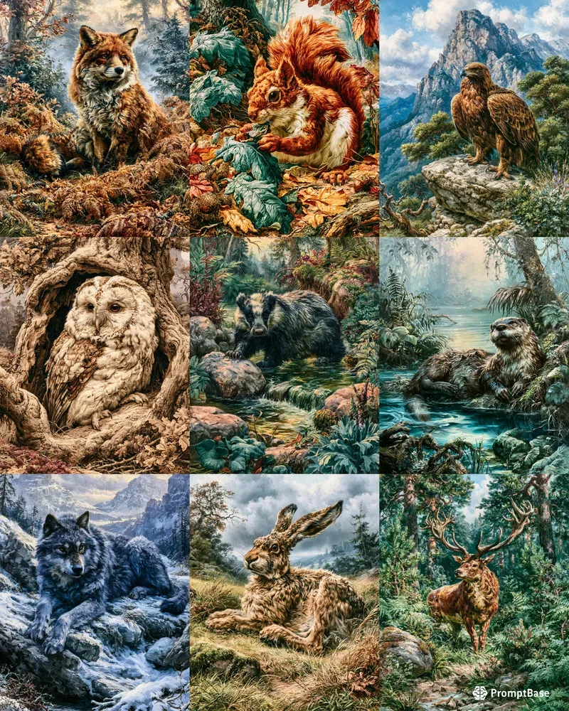 Vintage Naturalist Wildlife Oil Paintings