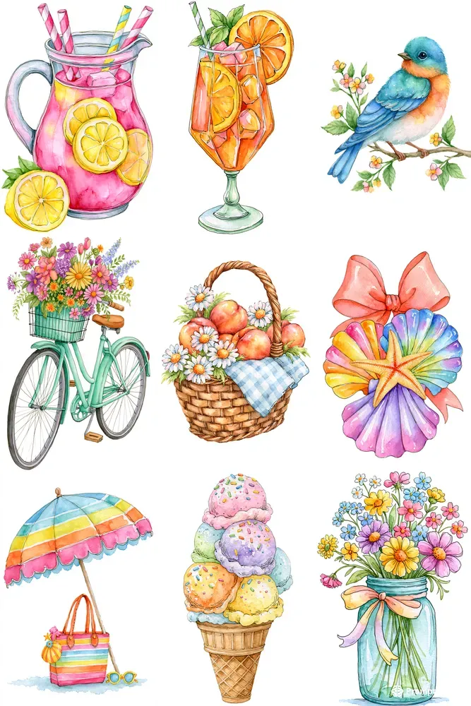 Sunshine Summer Watercolor Cliparts