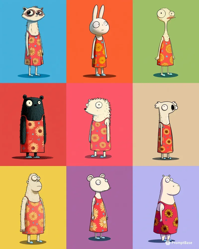 2D Cartoon Animal Stickers