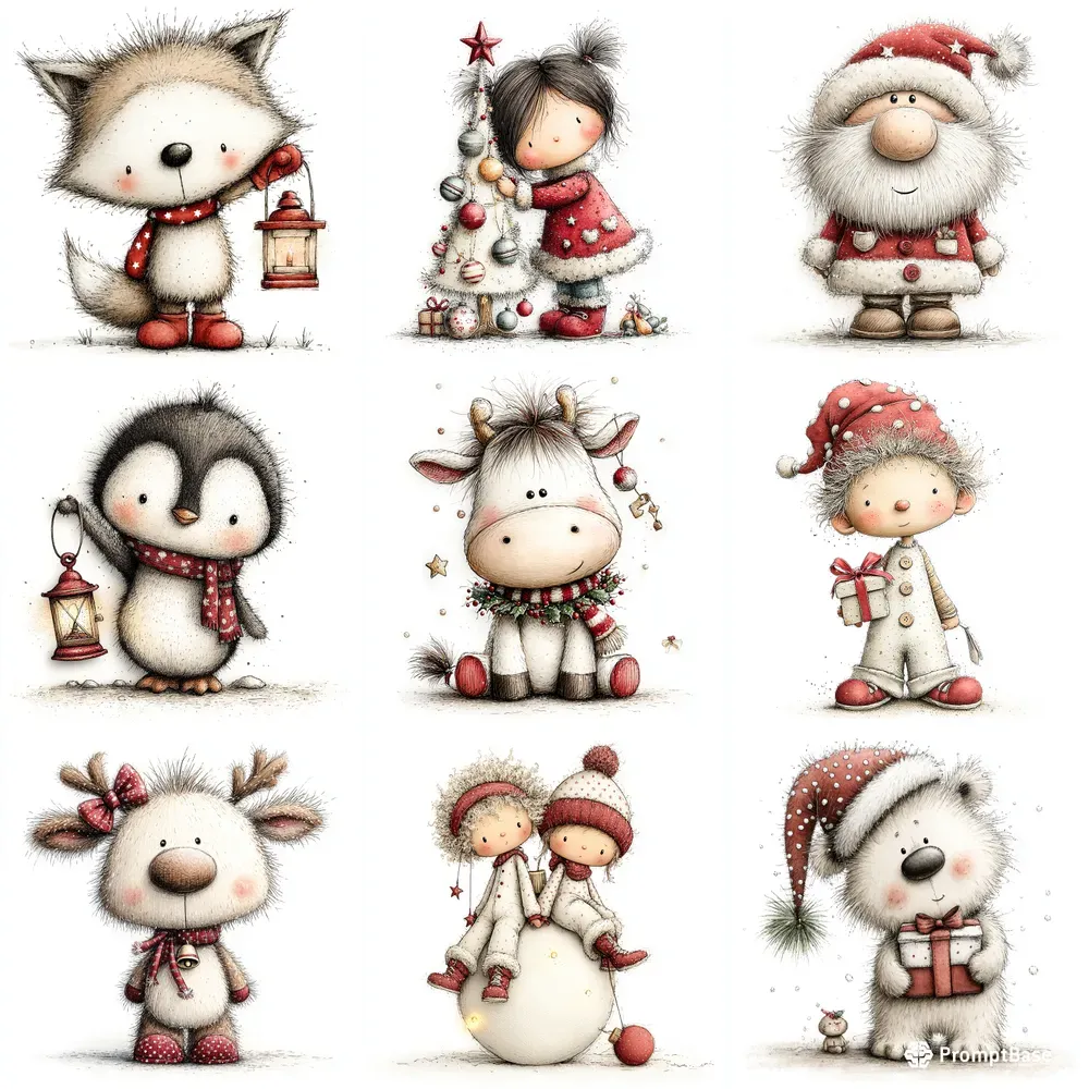 Watercolor Christmas Character Gift Cards
