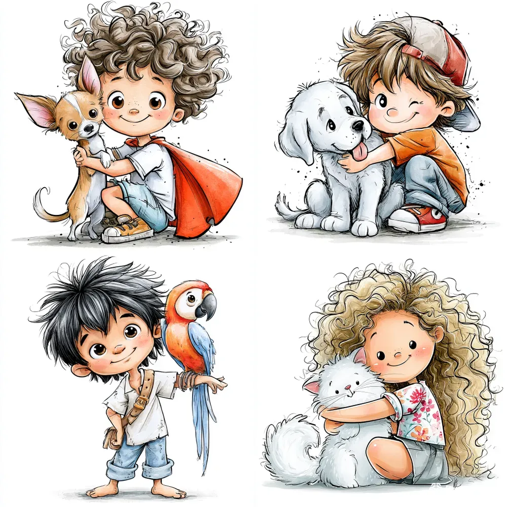 Cartoon Kids And Pets Clipart