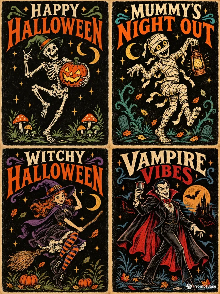 Vintage Halloween Character Posters