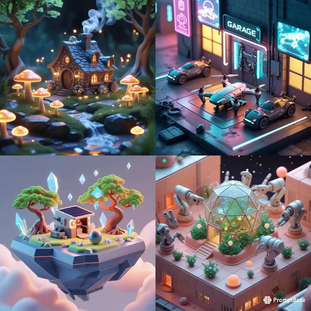 Isometric 3D Diorama Scenes