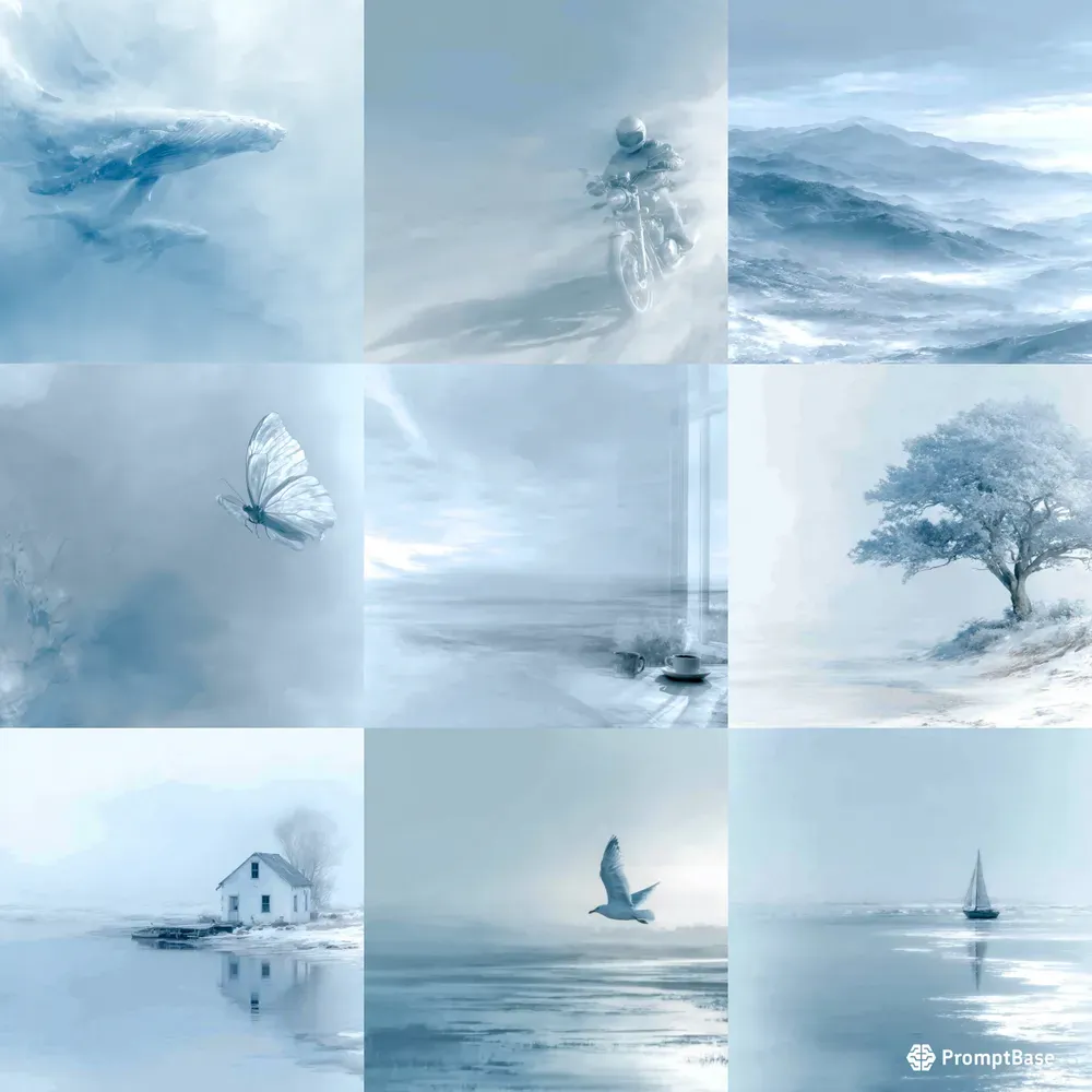 Serene Monochrome Blue Dreamscapes