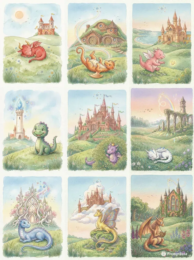 Watercolor Dragon Castle Storybooks
