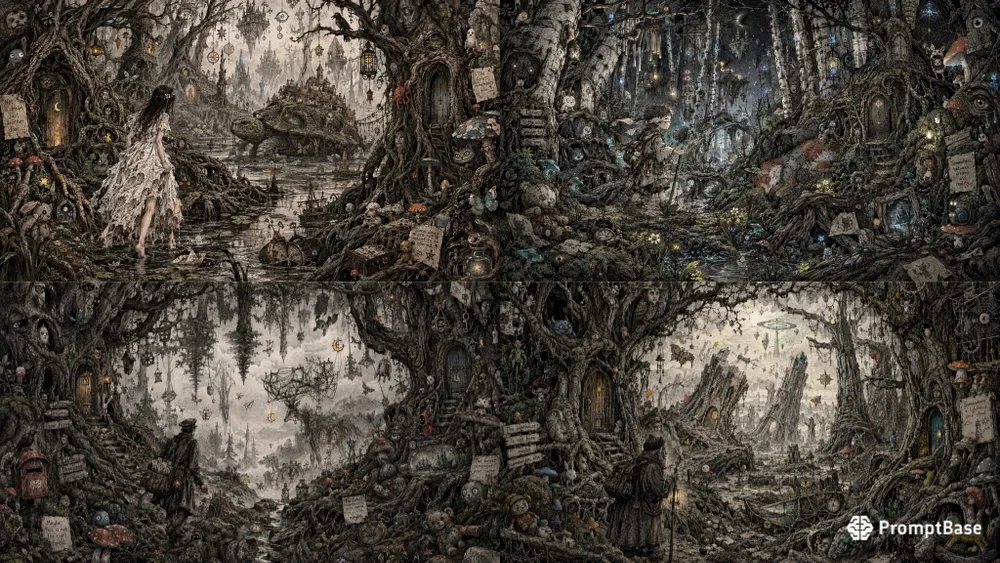 Dark Surreal Forest Doodle Art