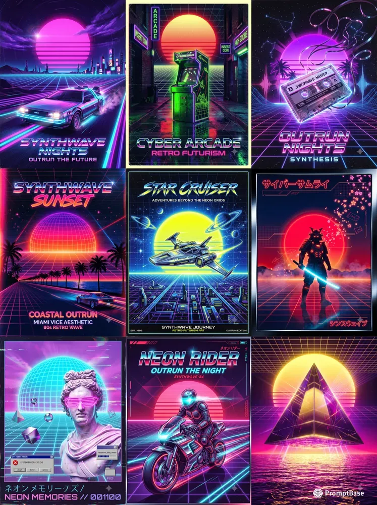Retro 80s 90s Synthwave Poster Art