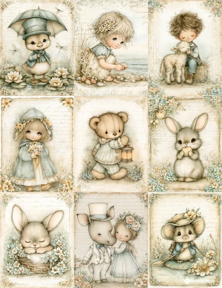 Vintage Kids Storybook Journal Ephemera
