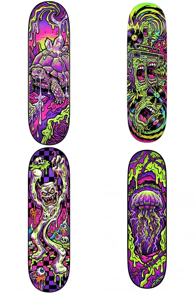 Acid Pop Surreal Skateboard Deck Art