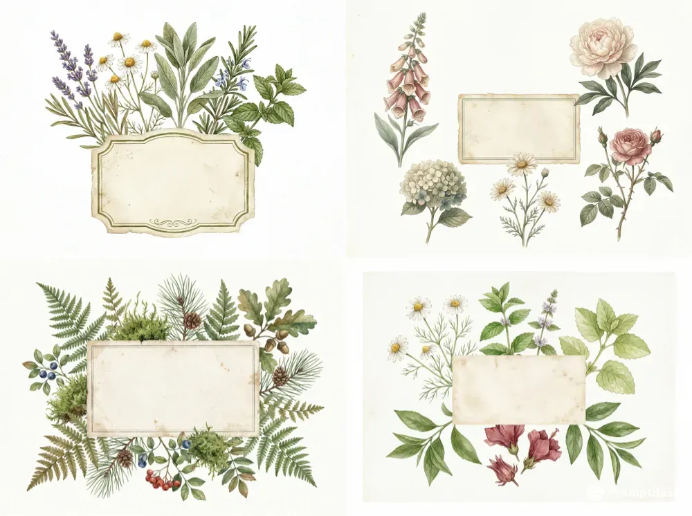 Vintage Herbarium Watercolor Clipart