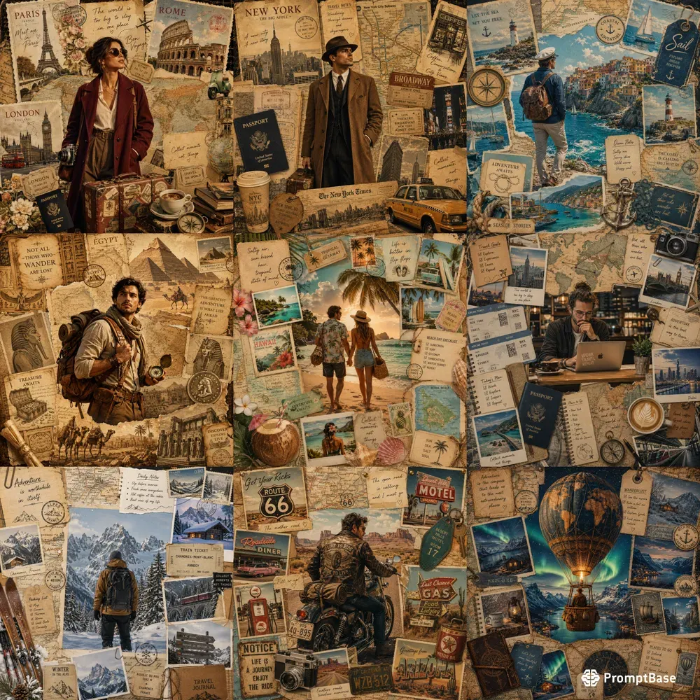 Vintage Wanderlust Travel Collage Posters