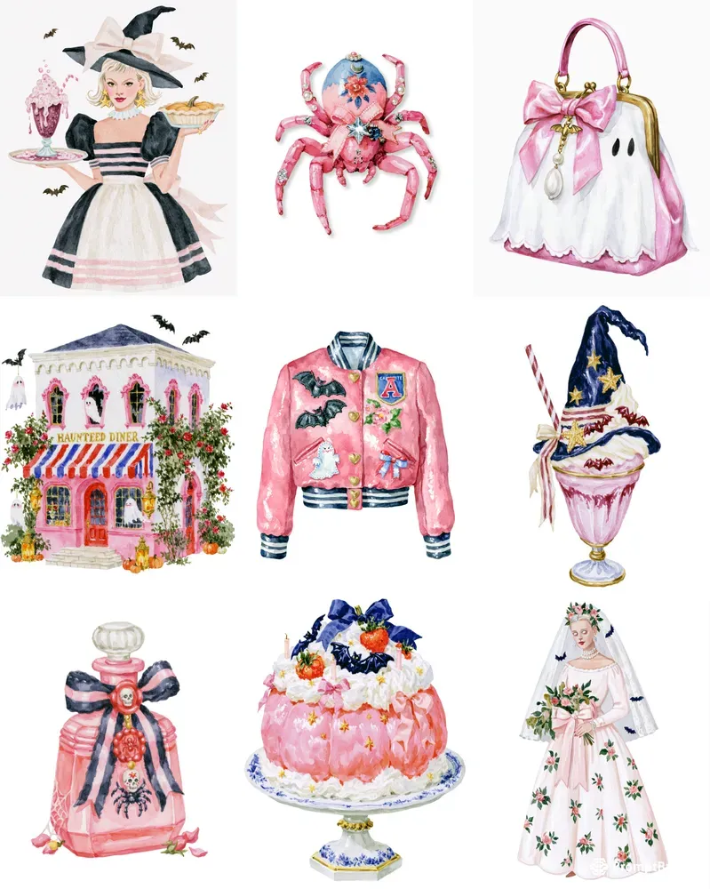 Coquette Halloween Watercolor Cliparts