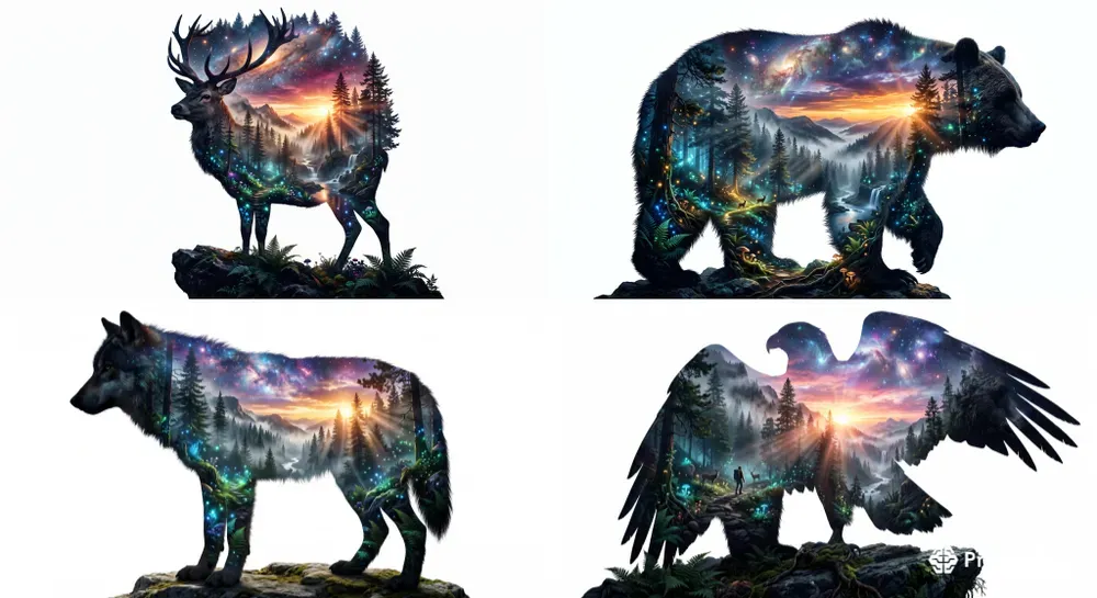 Ethereal Double Exposure Wildlife Art